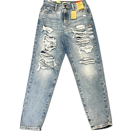 Levi’s High Waisted Mom Light Blue Denim Destruction 100% Cotton Size: 27 - Picture 9 of 10